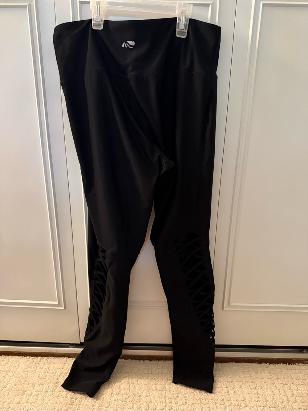 Marika Black Lattice-Detail High-Waist Leggings
